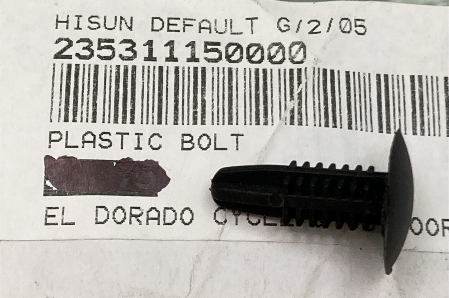 NEW REPLACES HISUN 23531-115-0000 PLASTIC BOLT