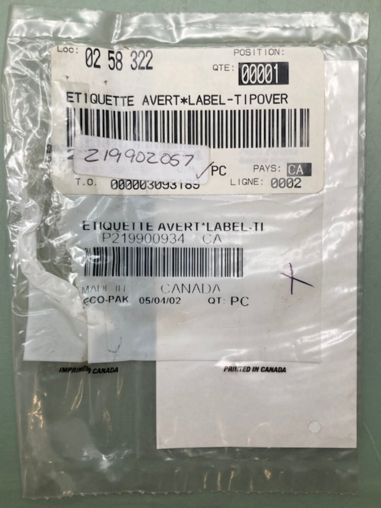 Bombardier 219900934 Tip Over Decal, New Genuine