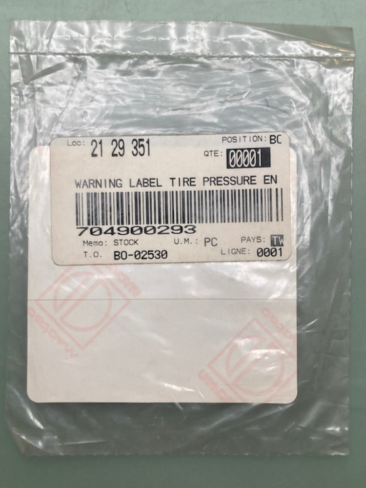 Bombardier 704900293 Warning Label Decal, New Genuine