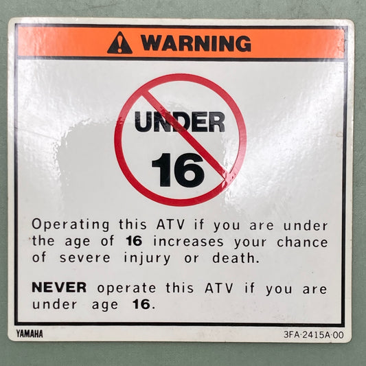 New Genuine Yamaha 3FA-2415A-00 Warning Label/Sticker, Under 16