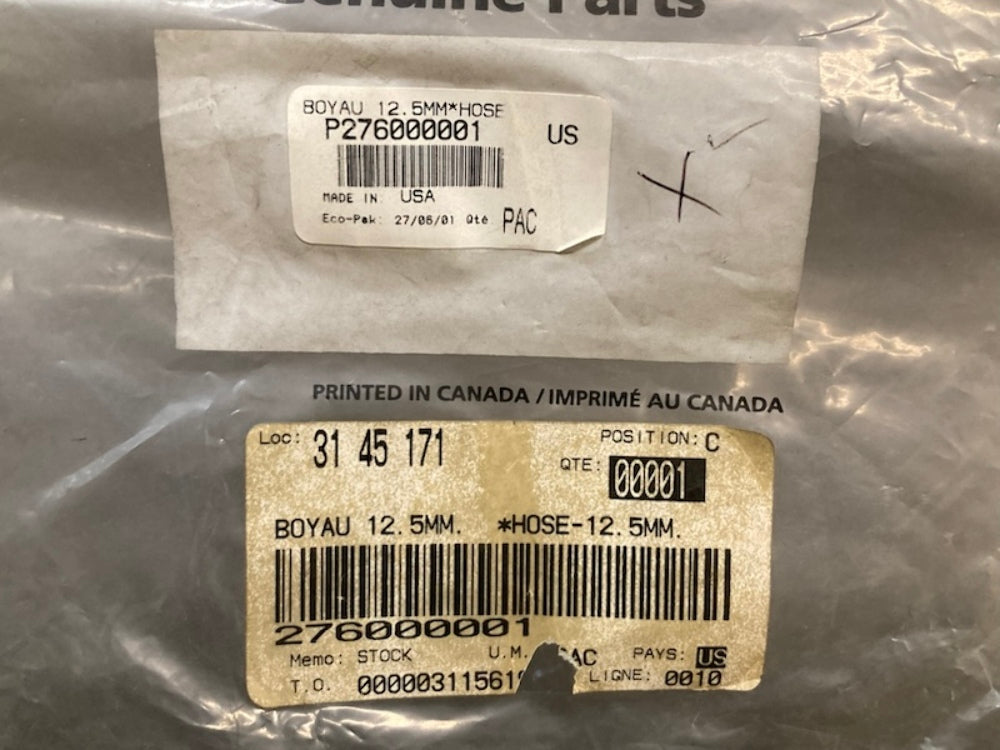 Boombardier 276000001 Hose 12.5Mm - 1 M. Long, 276000151, 296000303, New Genuine