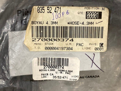 Bombardier 270000374 Hose 4.3MM 24 feet Long New Genuine