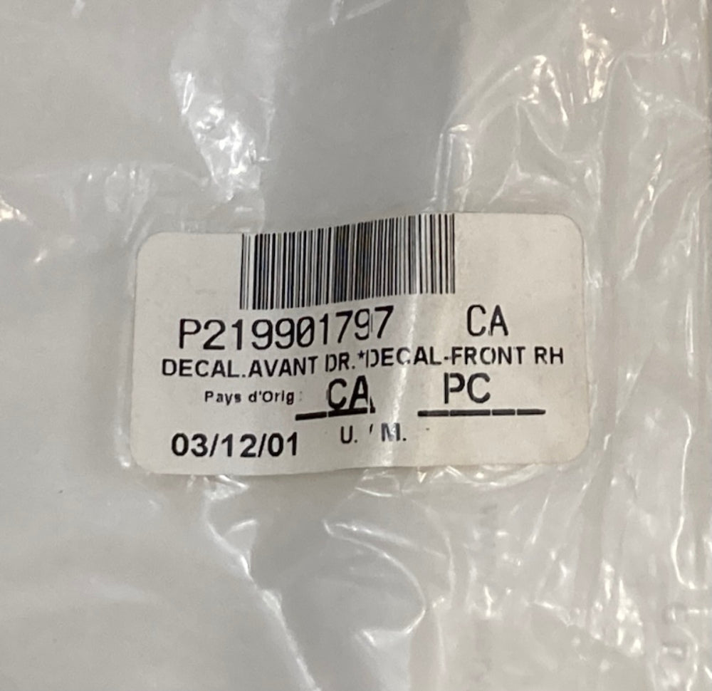 Replaces Bombardier 219901797 Decal - Front RH, New