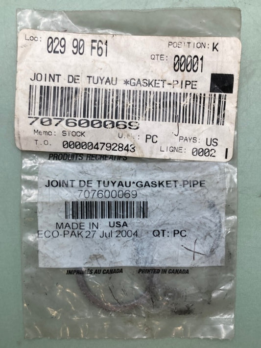 Bombardier 707600069 Pipe Gasket, New Genuine
