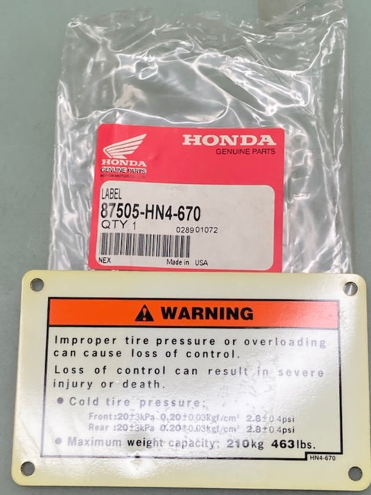 HONDA 87505-HN4-670 Label New Genuine