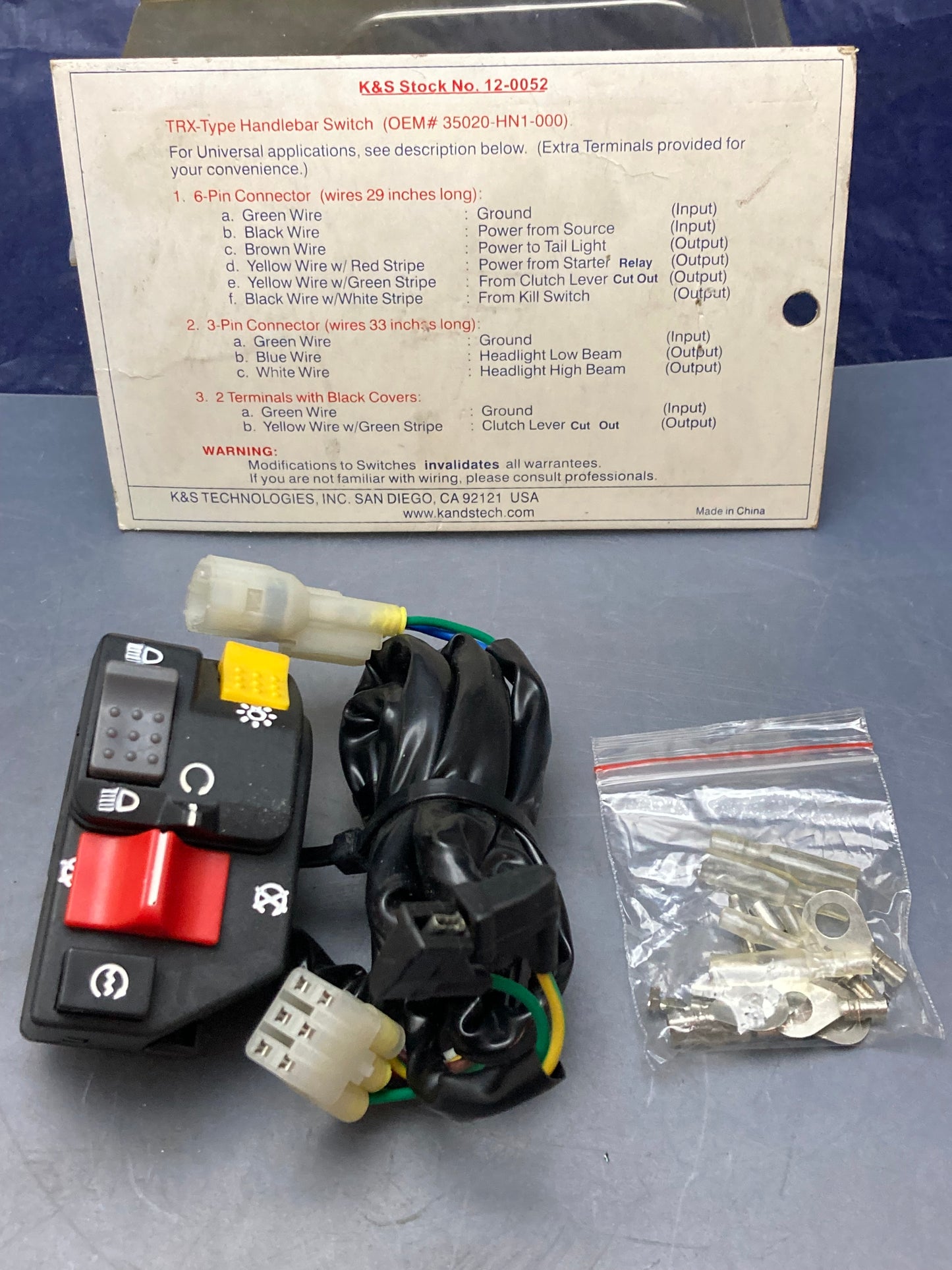 New Genuine K&S 12-0052 Handlebar Switch Switchpack