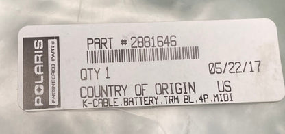 Polaris 2881646 K-Cable, Battery, TRM, BL, 4P, MIDI New Genuine