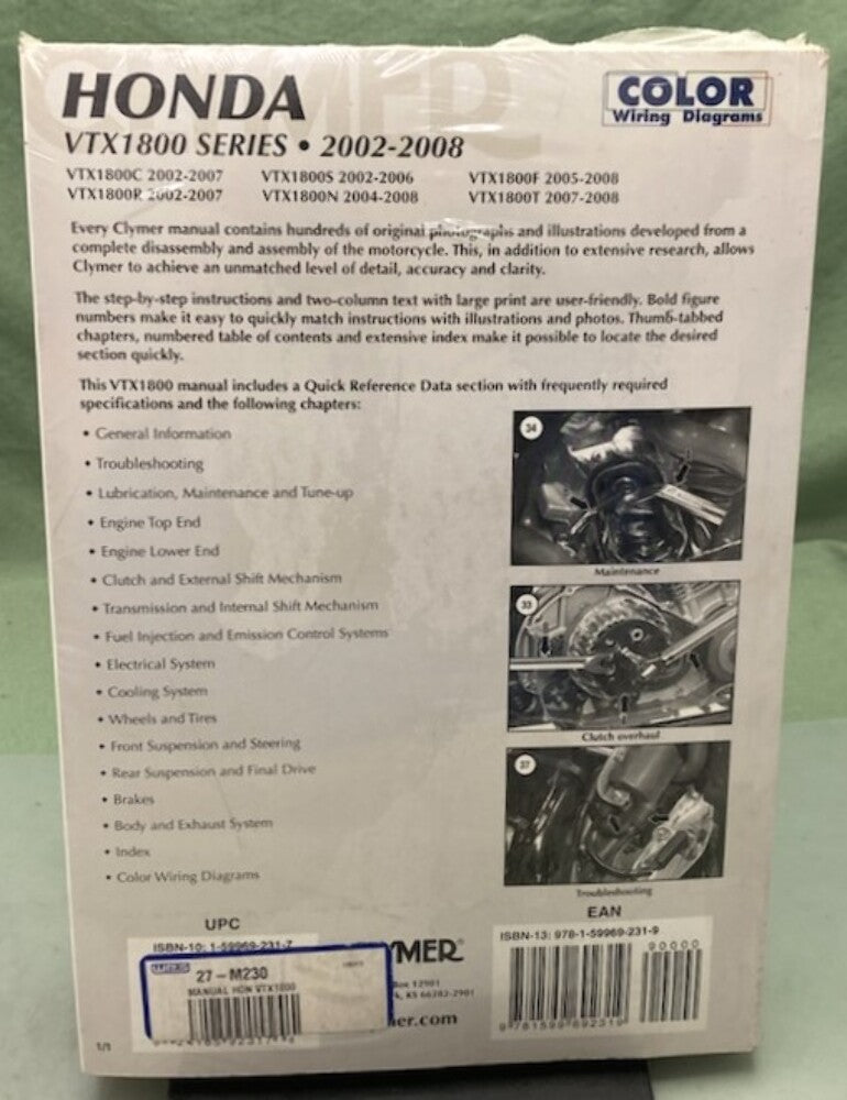 Clymer M230 Honda VTX1800 Series Service Manual '02-'08 New Genuine