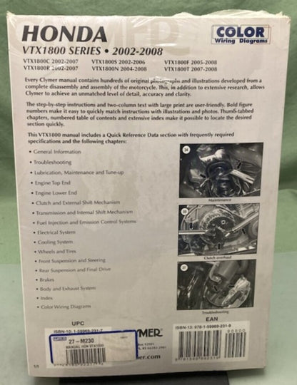Clymer M230 Honda VTX1800 Series Service Manual '02-'08 New Genuine