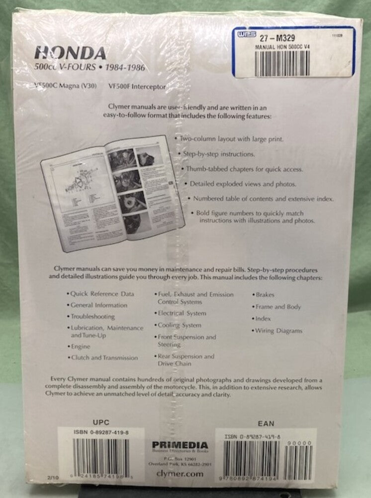 Clymer M329 Honda 500cc V-Fours Service Manual '84-'86 New Genuine