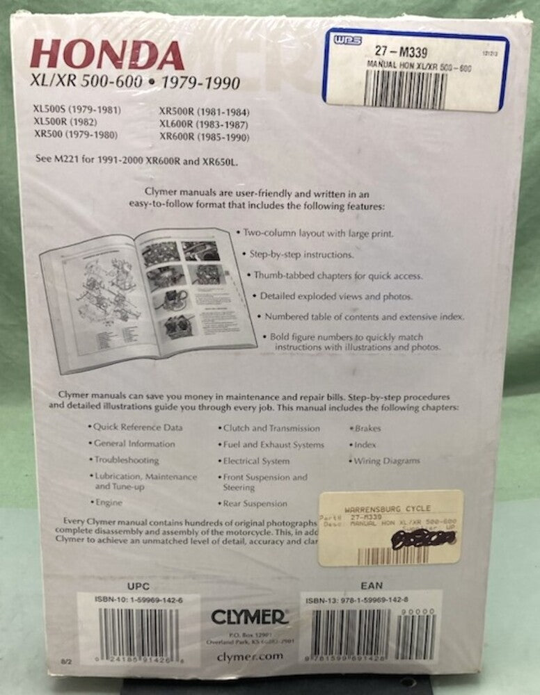 Clymer M339-8 Honda XL/XR 500-600 Service Manual '79-'90 New Genuine