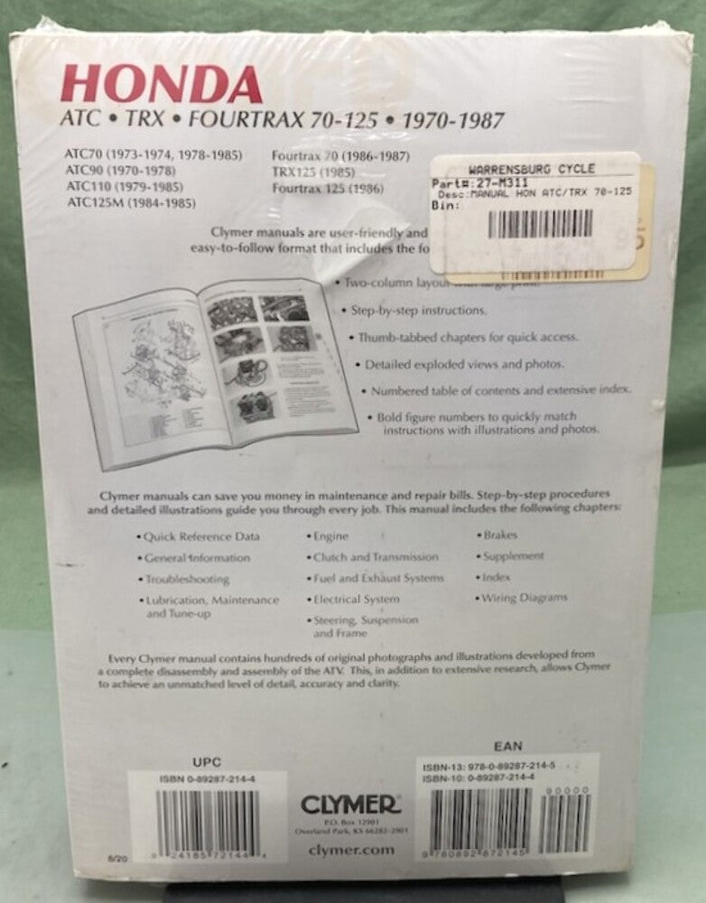 Clymer M311 ATC TRX Fourtrax 70-125 Service Manual '70-'87 New Genuine