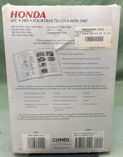 Clymer M311 ATC TRX Fourtrax 70-125 Service Manual '70-'87 New Genuine