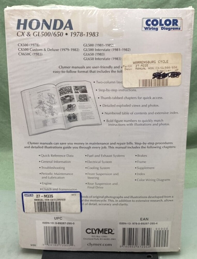 Clymer M335 CX and GL500/650 Service Manual '78-'83 New Genuine