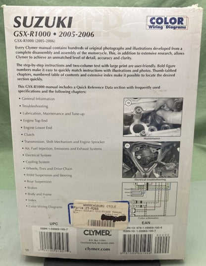 Clymer M266 Suzuki GSX-R1000 Service Manual '05-'06 New Genuine