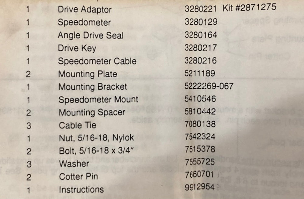 Polaris 2871275 Speedo Kit, New Genuine