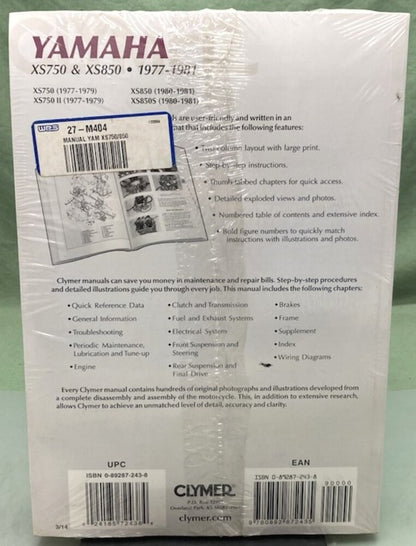 Clymer M404 Yamaha XS750 XS850 Service Manual '77-'81 New Genuine
