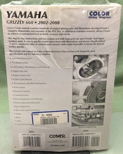 Clymer M285-2 Yamaha Grizzly 660 Service Manual '02-'08 New Genuine