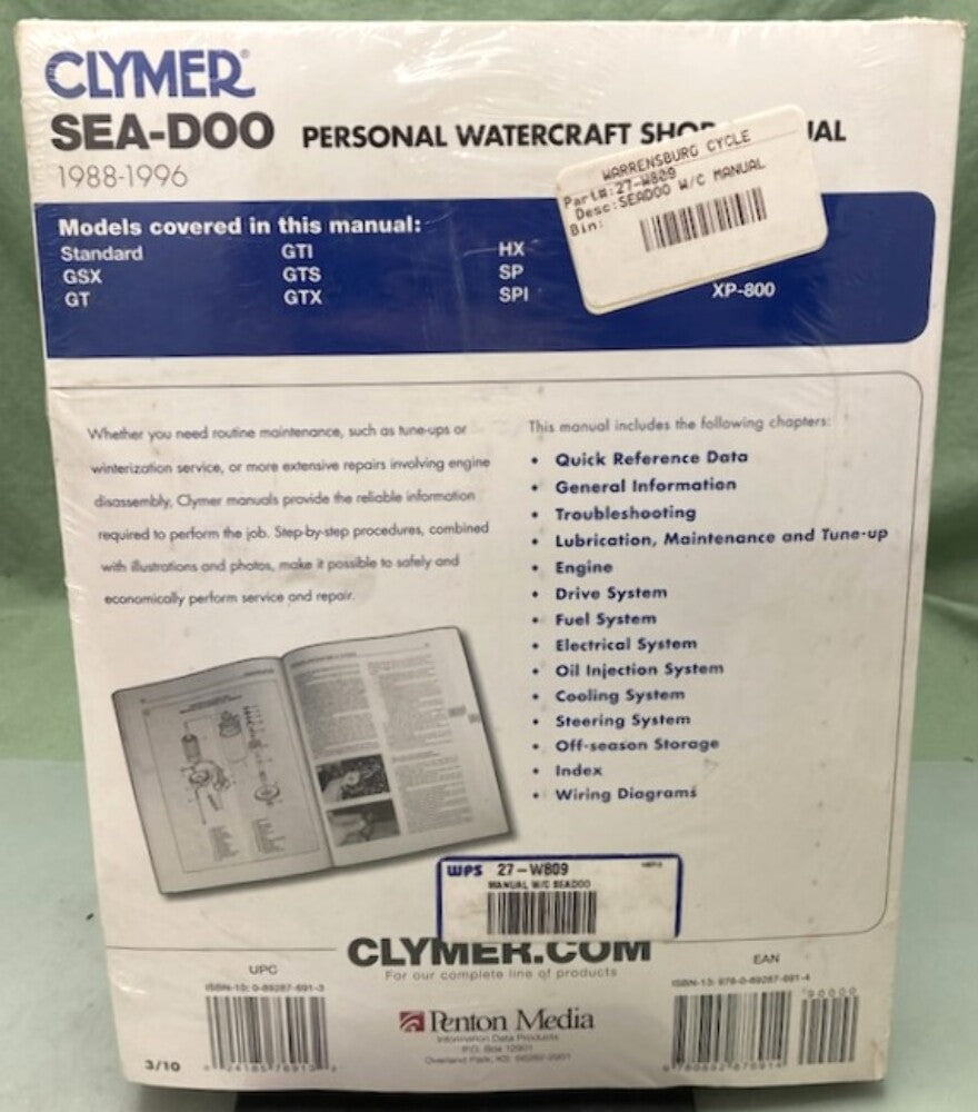 Clymer W809-3 Sea-Doo Personal Watercraft Shop Manual '88-'96 New Genuine
