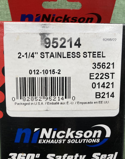 New Genuine Nickson Exhaust Solutions 95214 Exhaust Clamp 2-1/4" Stainless Steel