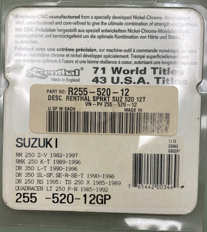 New Genuine RENTHAL R255-520-12GP SPRKT SUZ 520 12T