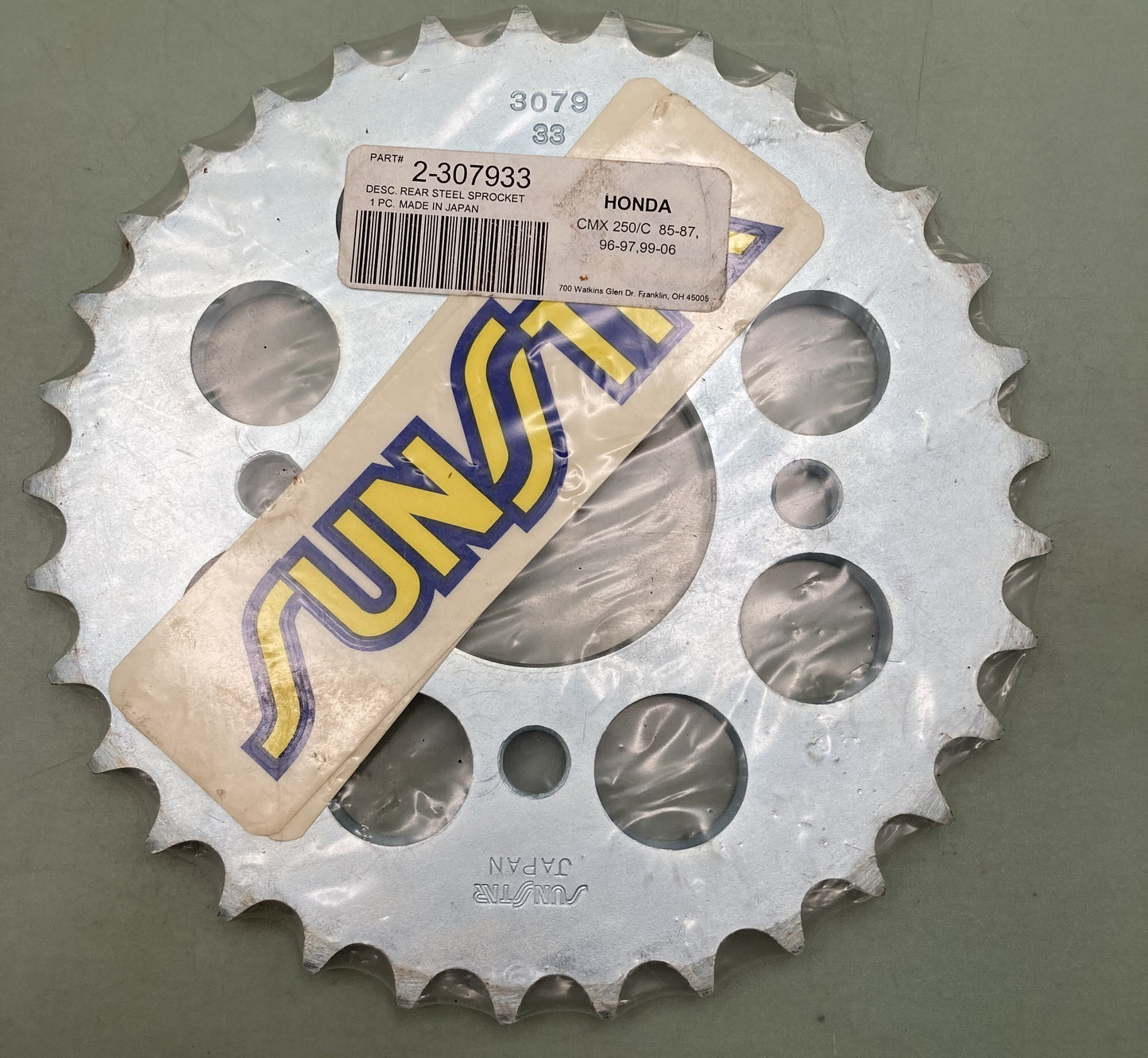 New Genuine Sunstar 2-307933 Rear Steel Sprocket 33T, Honda CMX 250/C