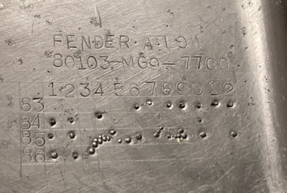 Replaces Honda 80103-MG9-7700 Lower Fender