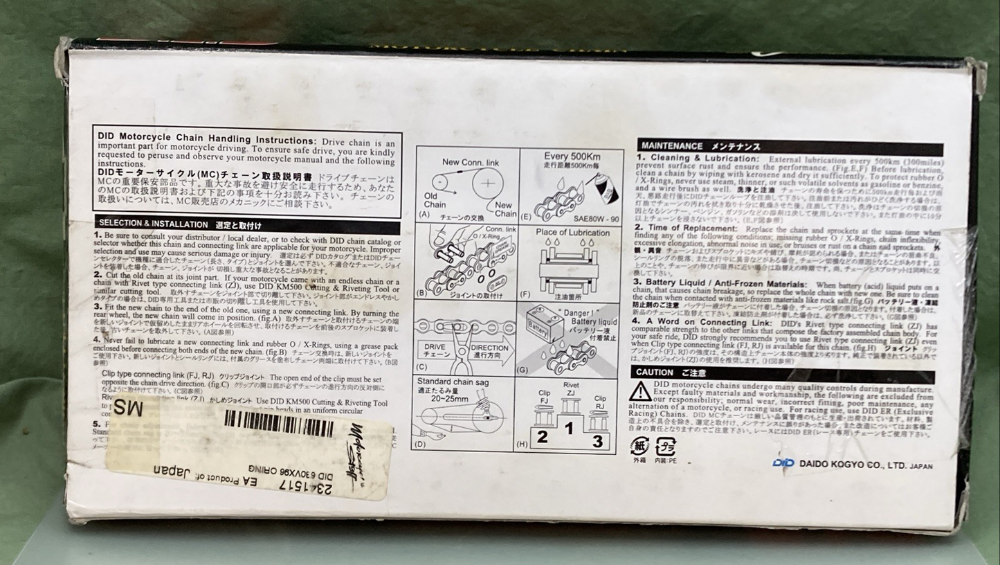 NEW GENUINE DAIDO KOGYO DID630VS-96L O-RING MOTORCYCLE DRIVE CHAIN