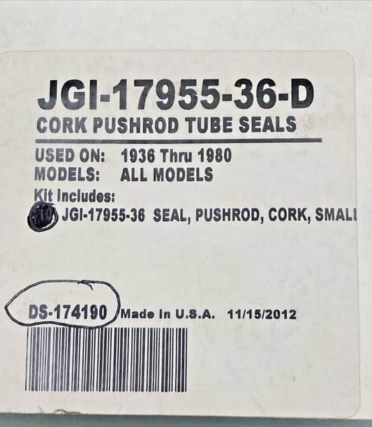 QTY 2 NEW JAMES GASKETS JGI-17955-36-D Cork for Pushrod Tube Assemblies Small