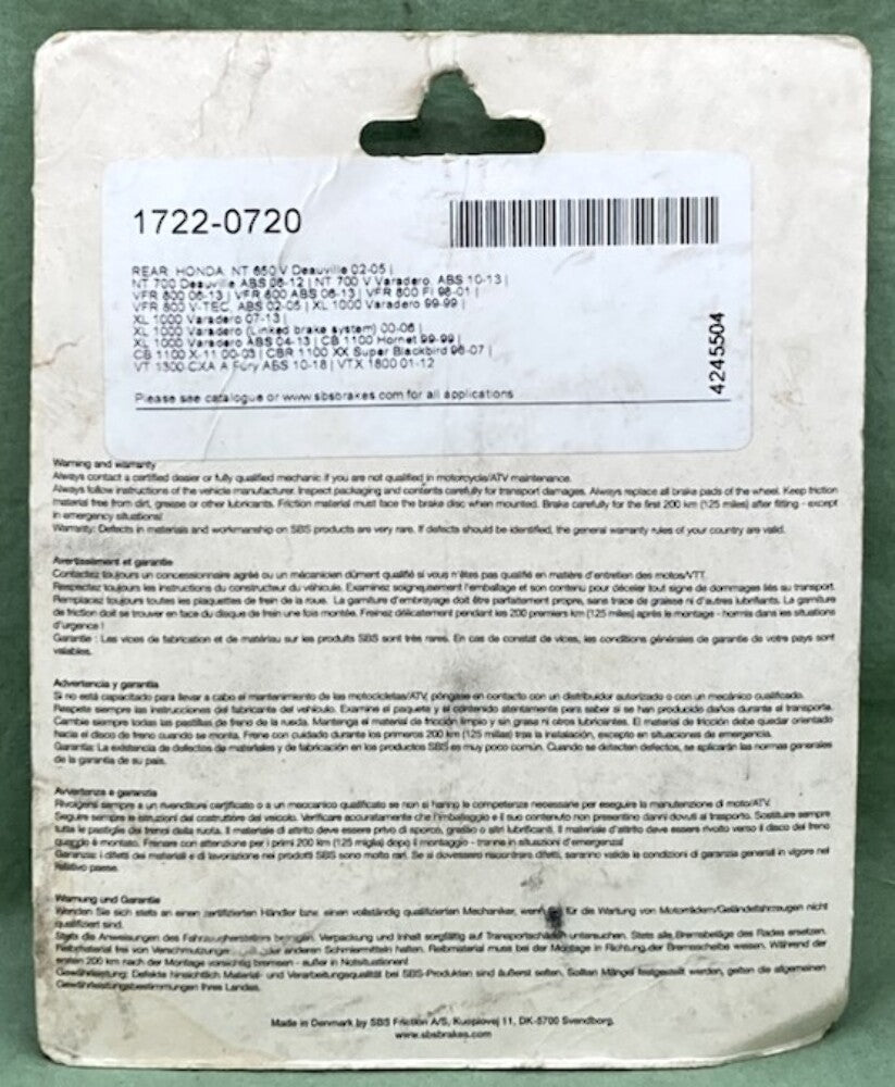 SBS 736LS Street Performance Brake Pad Set New Genuine