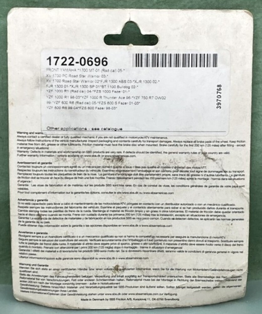 SBS 634HS FR. Street Performance Brake Pad Set New Genuine