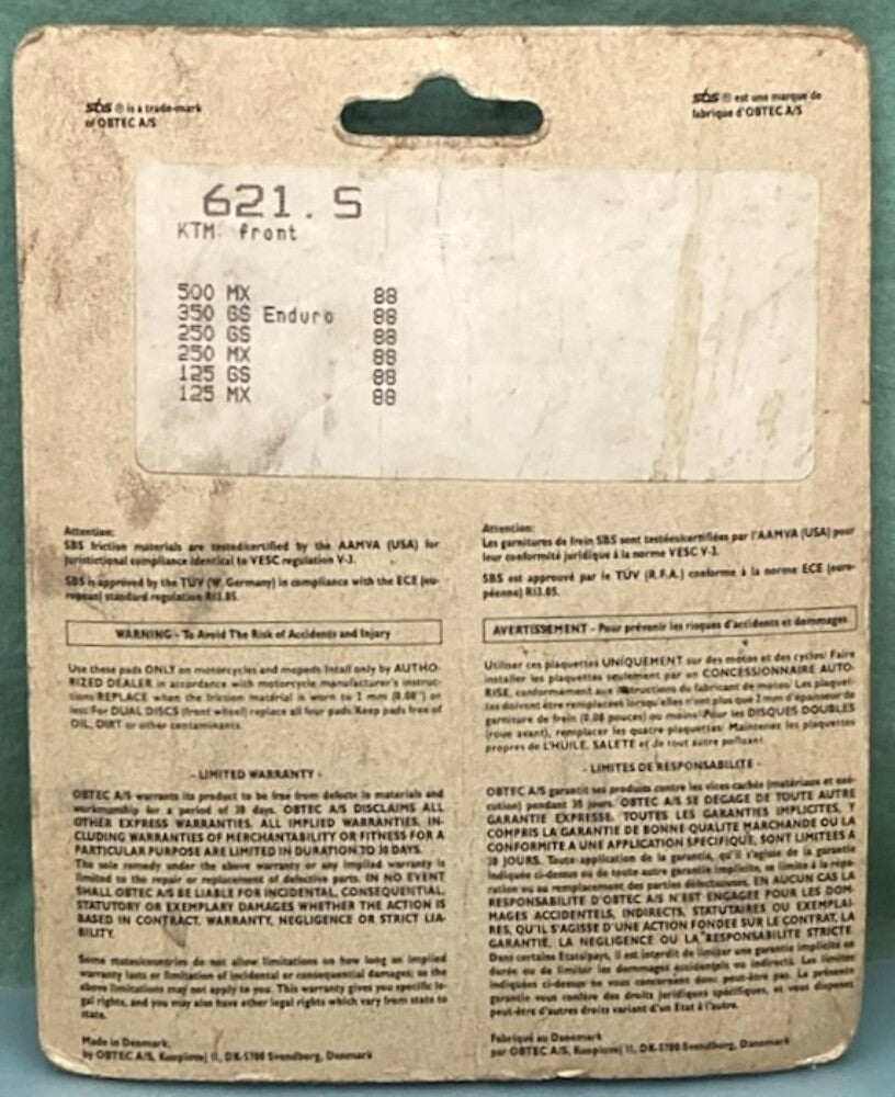 SBS 621 HF Brake Pad Set New Genuine