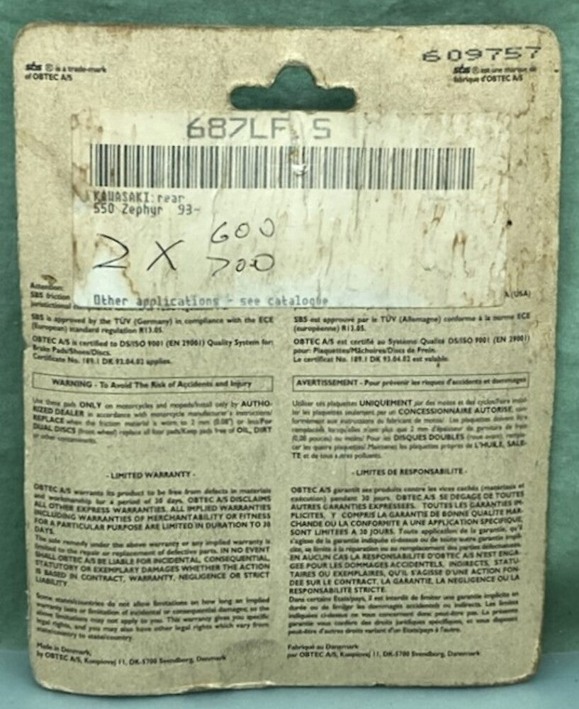 SBS 687 LF Brake Pad Set New Genuine
