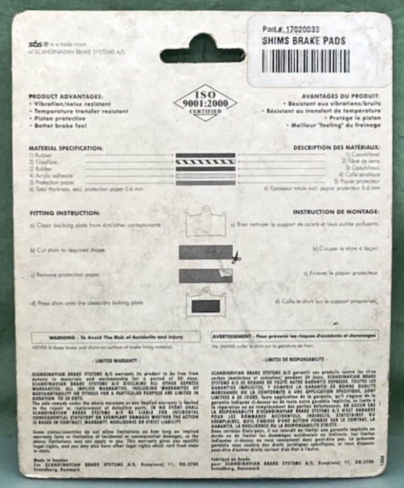 SBS 9500-4 Shim Set New Genuine