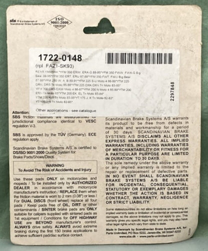 SBS 576LF Ceramic Street Brake Pad Set New Genuine