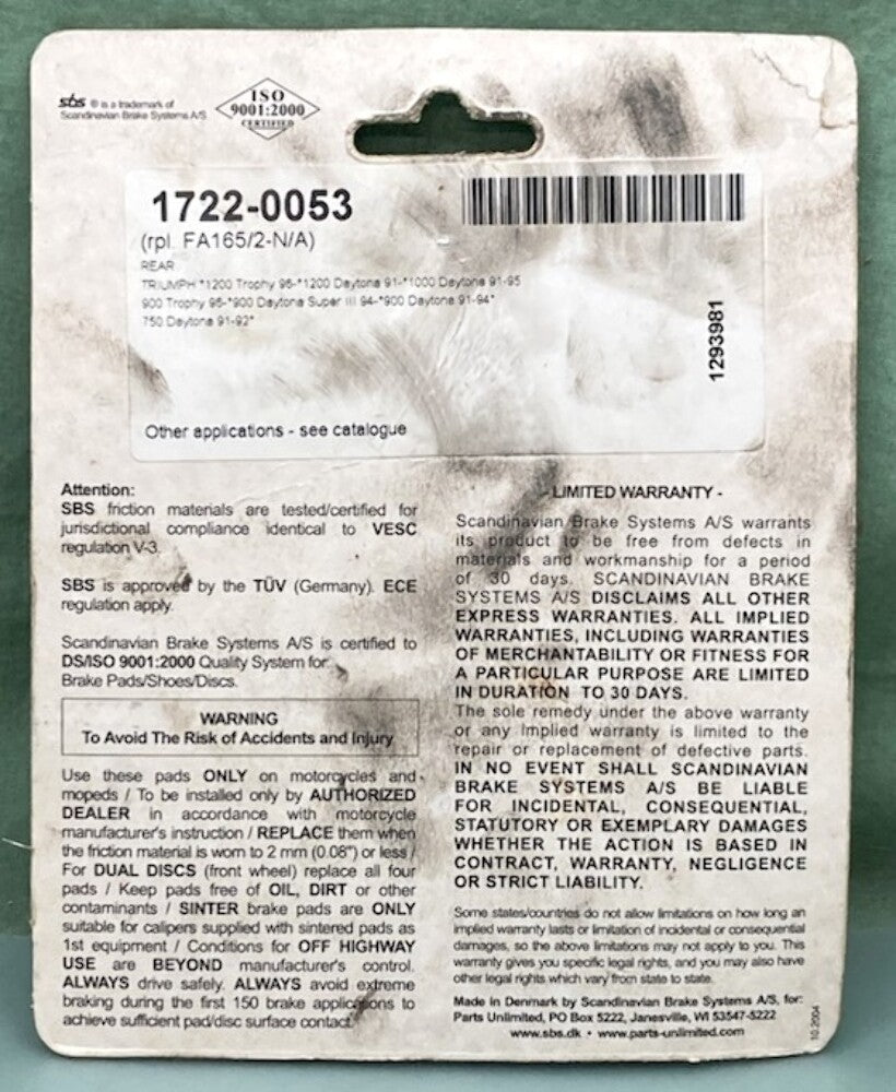 SBS 633LS Sinter Street Excel Brake Pad Set New Genuine