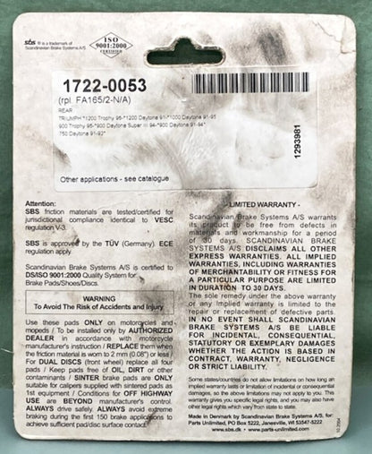 SBS 633LS Sinter Street Excel Brake Pad Set New Genuine