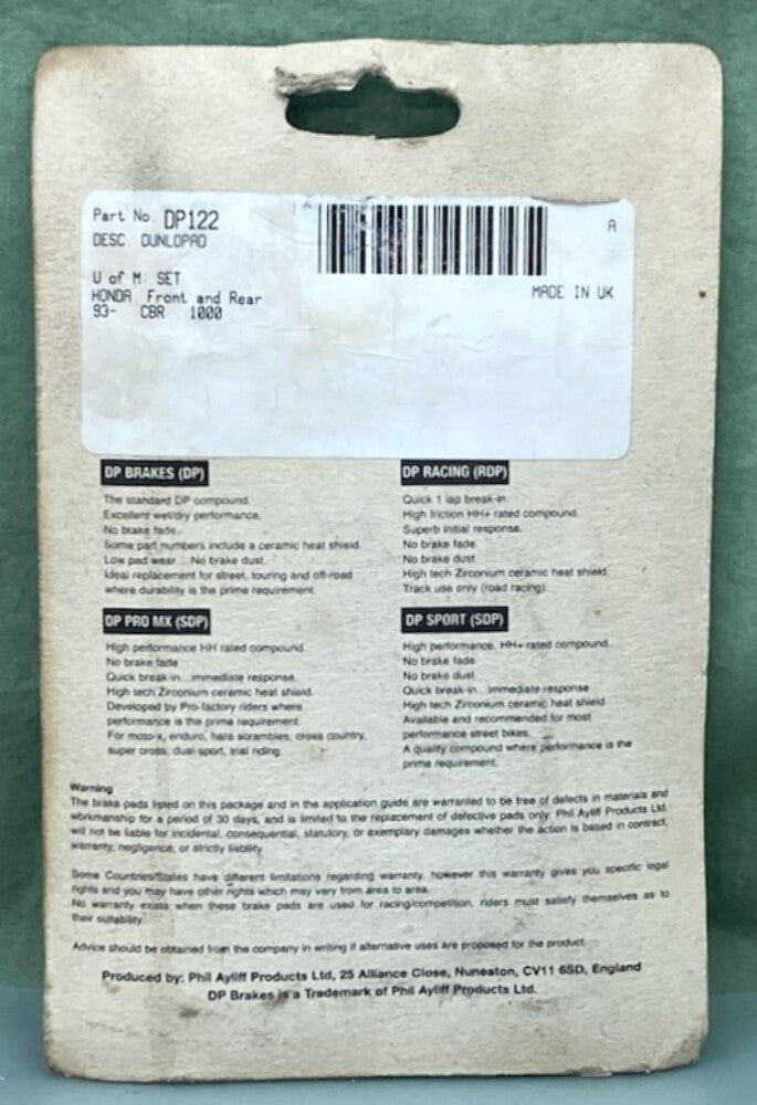 DP 122 Brake Pad Set New Genuine