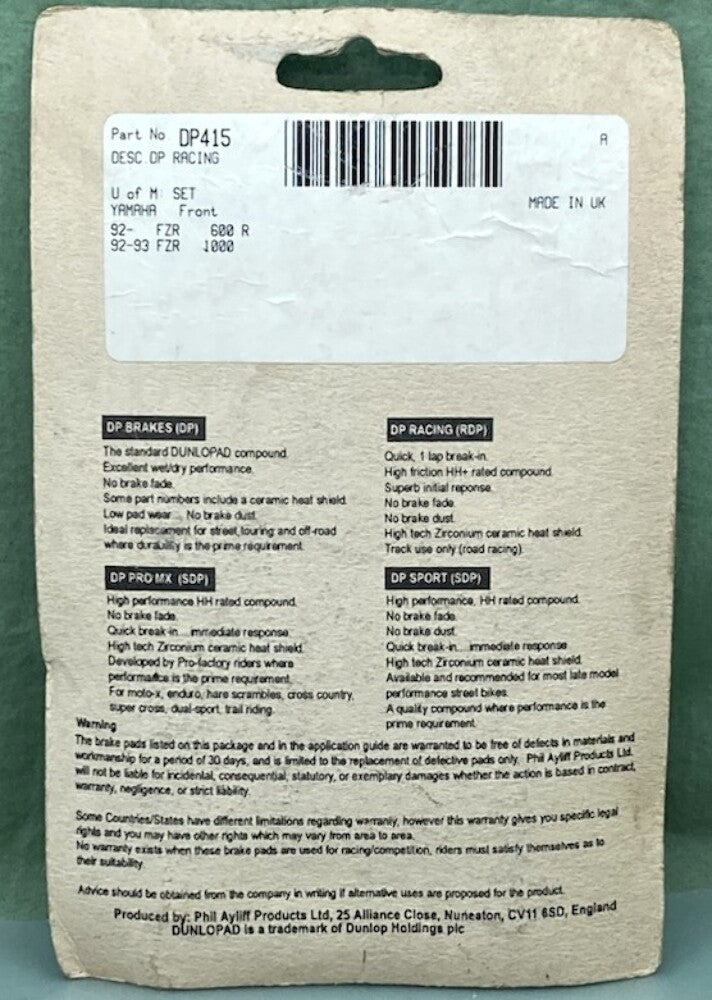 DP 415 Brake Pad Set New Genuine