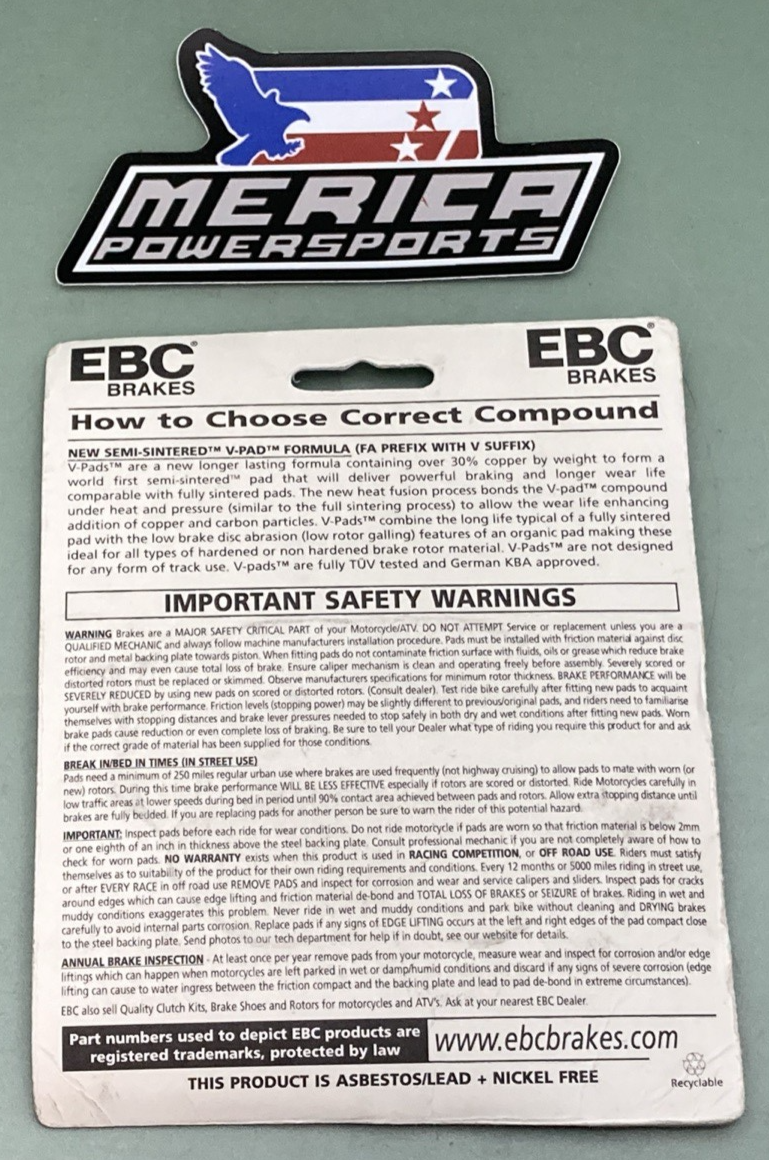 NEW GENUINE EBC FA199V Double H Sintered Break Pads