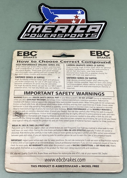 NEW GENUINE EBC FA215/2 High Performance Organic Carbon Graphite or Sintered