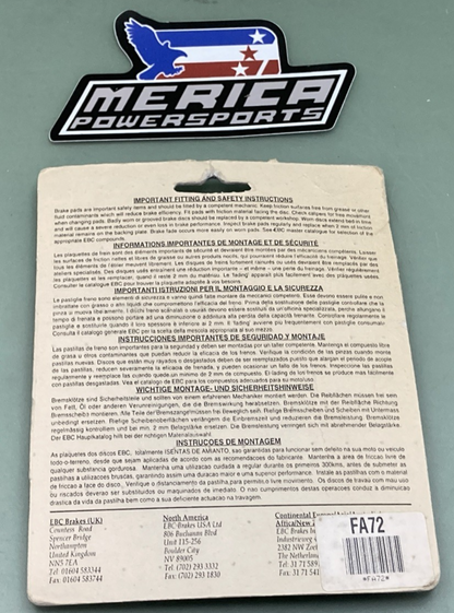 NEW GENUINE EBC FA72 Brake Pads with Kevlar For Harley-Davidson