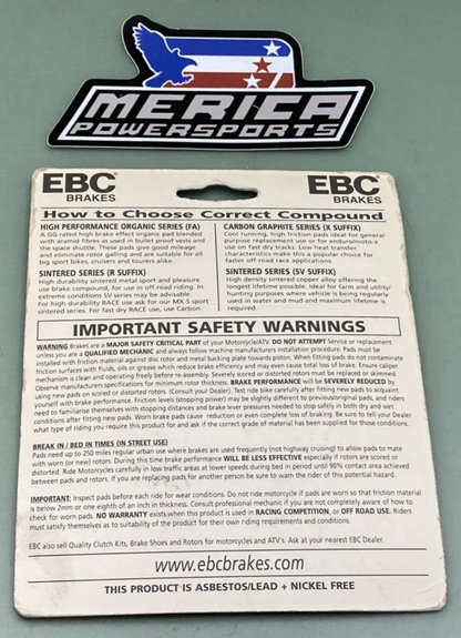 NEW GENUINE EBC FA84/3R High Performance Organic Carbon Brake Pads