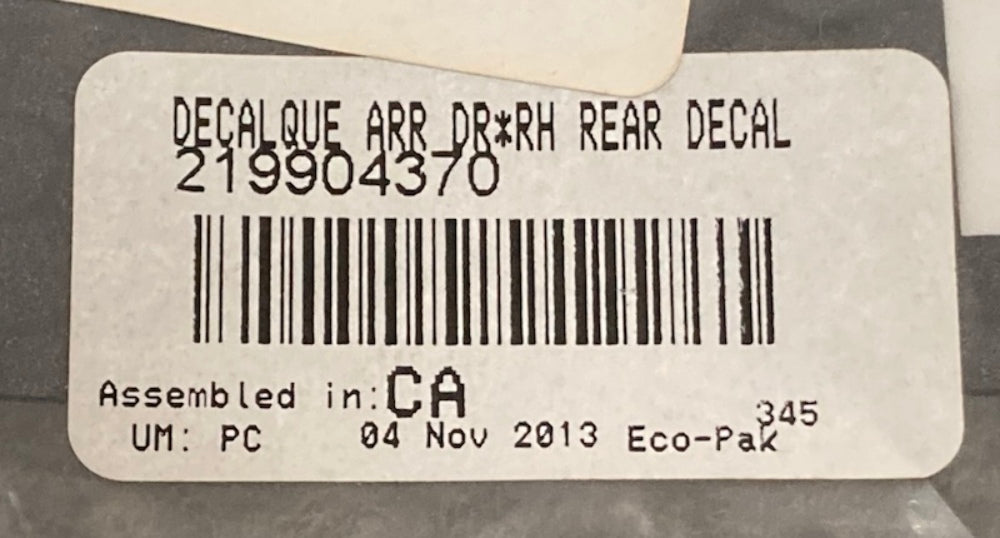 Sea-Doo 219904370 RH Rear Decal New Replaces