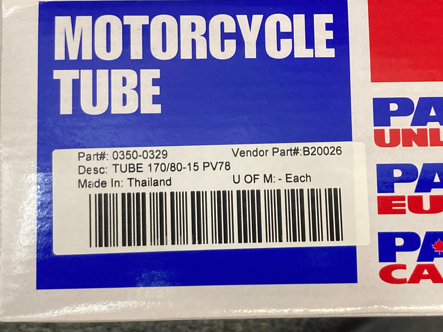 New Genuine Parts Unlimited 0350-0329 MC Tube 170/80-15 PV78