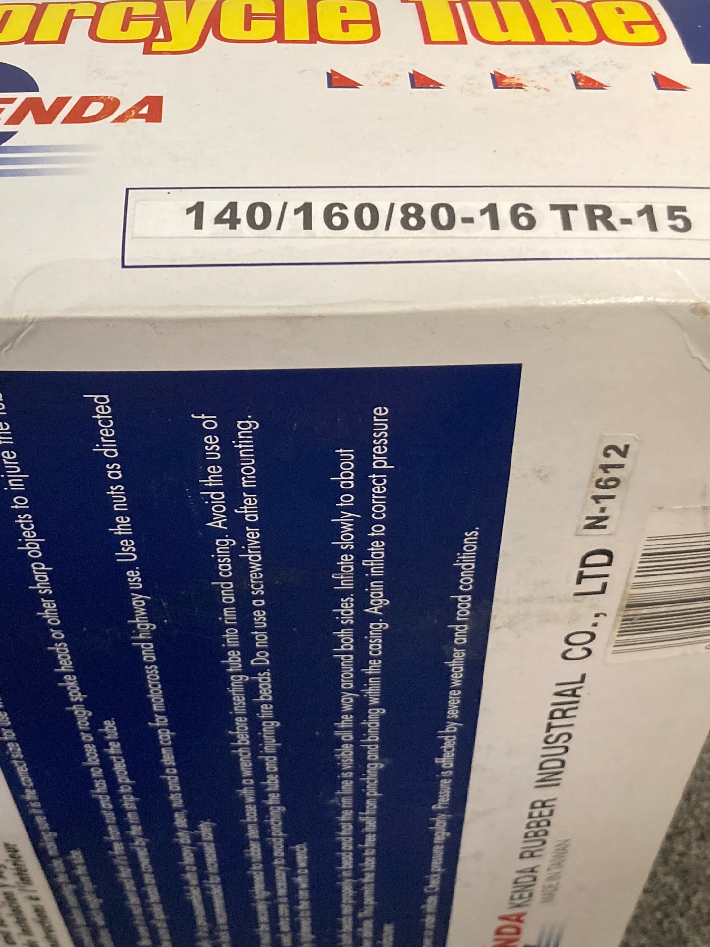 New Genuine Kenda N-1612 MC Tube 140/160/80-16 TR-15