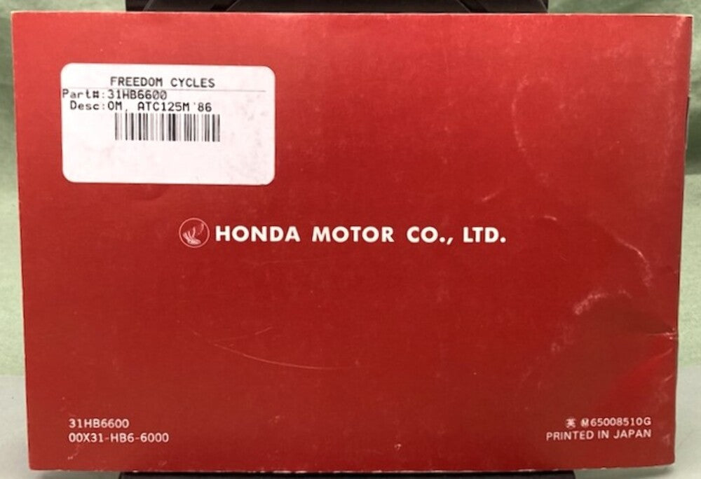 Honda 31HB6600 ATC125M Owner's Manual 1986 Genuine