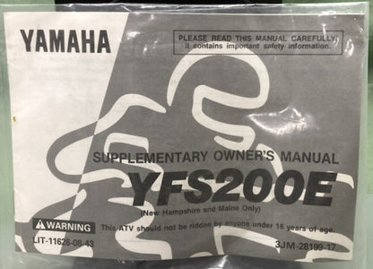 Yamaha LIT-11626-08-43 YFS200E Supp. Owner's Manual 1992 New Genuine