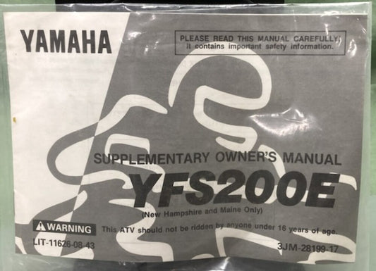 Yamaha LIT-11626-08-43 YFS200E Supp. Owner's Manual 1992 New Genuine
