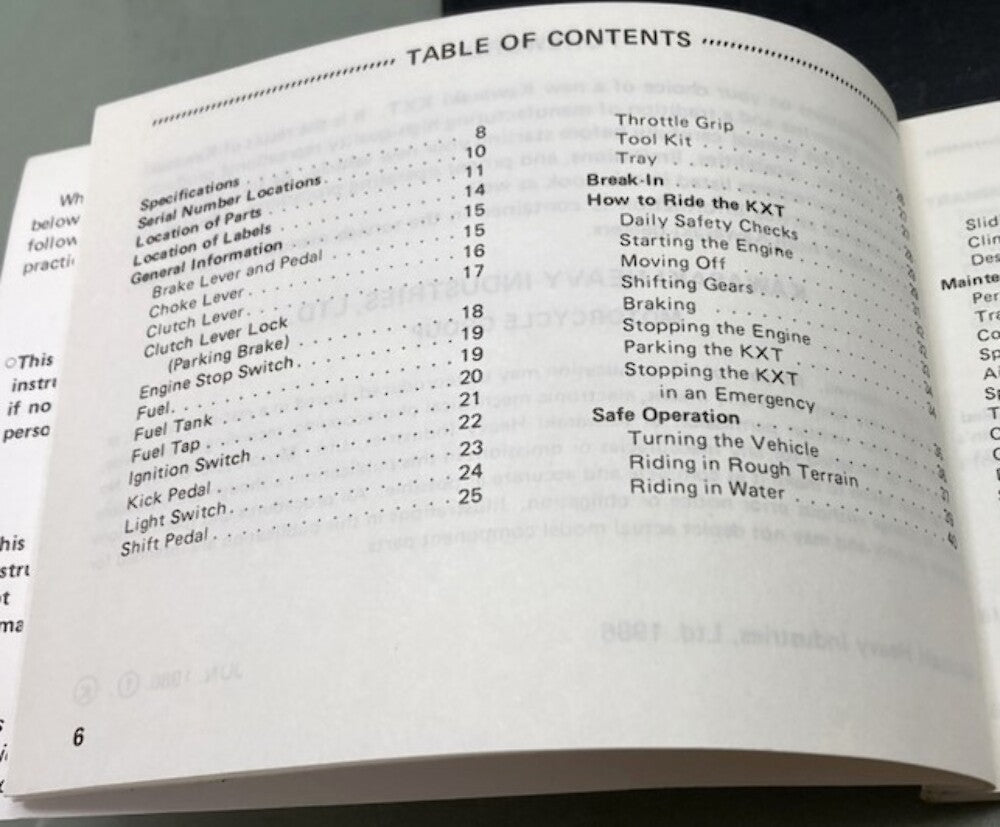 Kawasaki 99920-1380-01 KXT 250 Tecate Owner's Manual 1986 Genuine